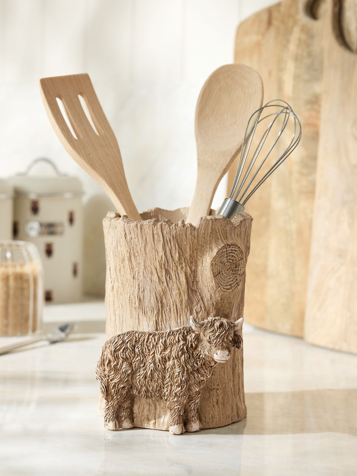 Hamish Highland Cow utensil pot kitchen organiser, imported from the UK