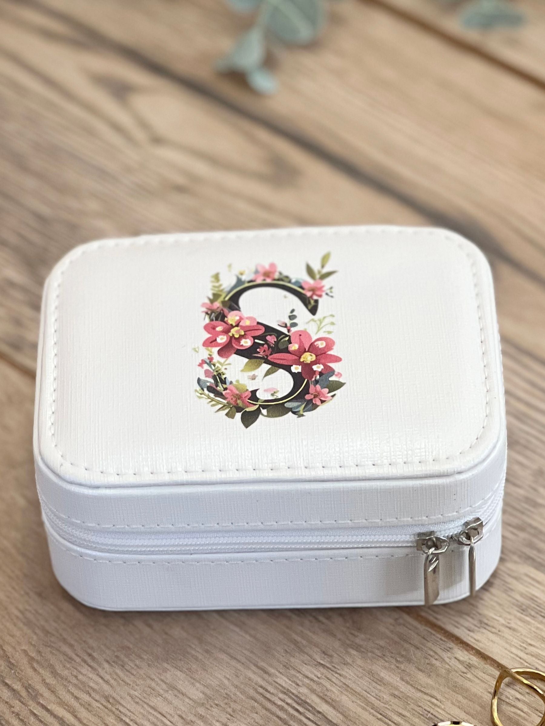 Solesmith Floral Initial Travel White Jewellery Box (British brand)