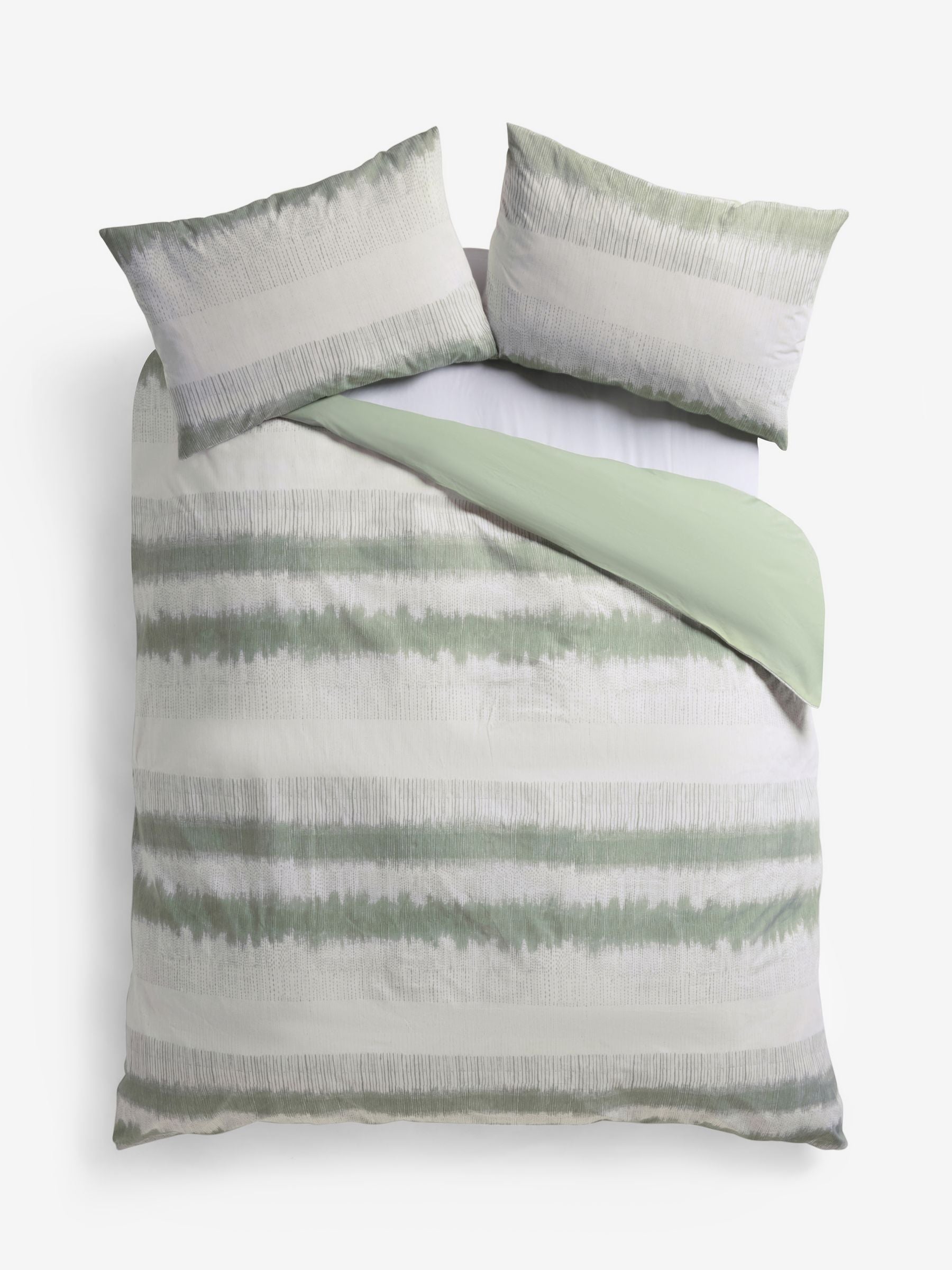 Green Ikat Geo duvet cover and pillowcase set, UK version