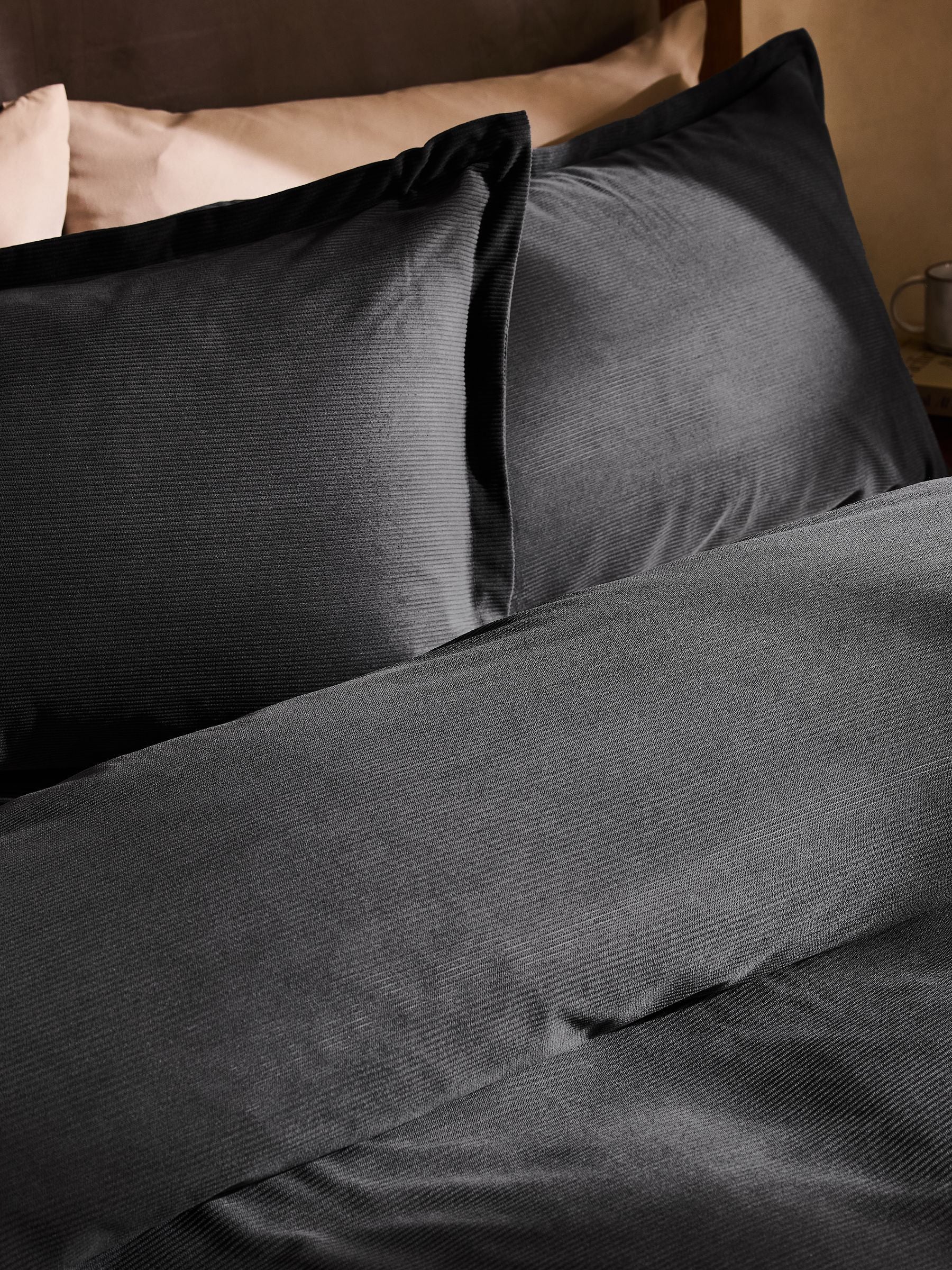 Grey charcoal corduroy duvet cover and pillowcase set, UK version