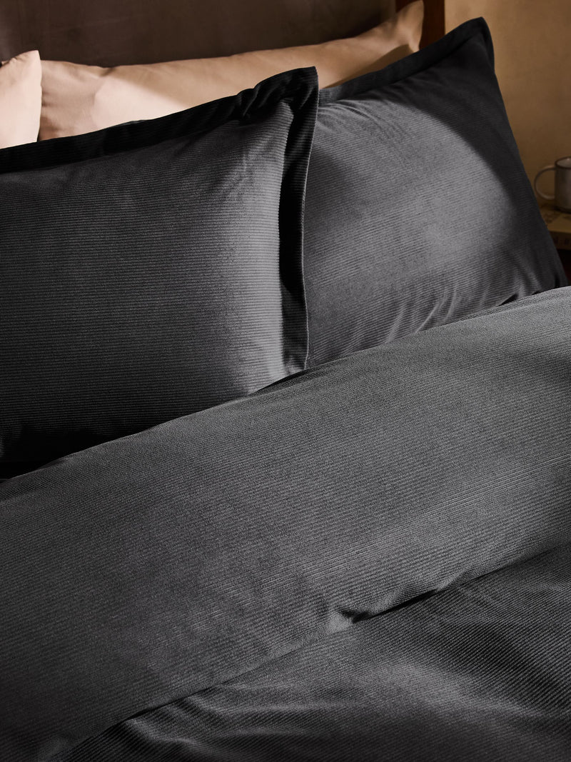 Grey charcoal corduroy duvet cover and pillowcase set, UK version