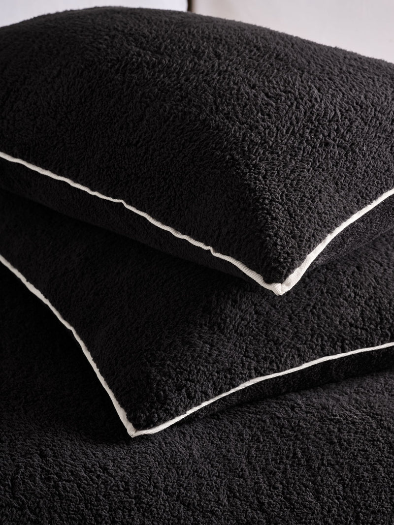 Black Fleece Trim Duvet Cover and Pillowcase Set