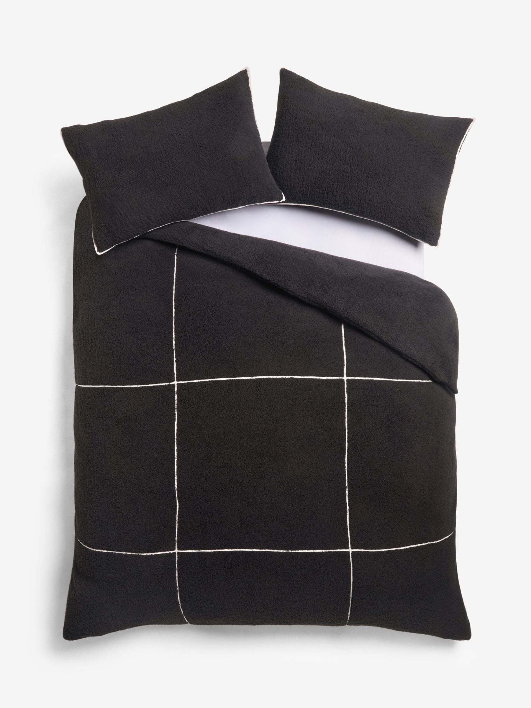 Black Fleece Trim Duvet Cover and Pillowcase Set