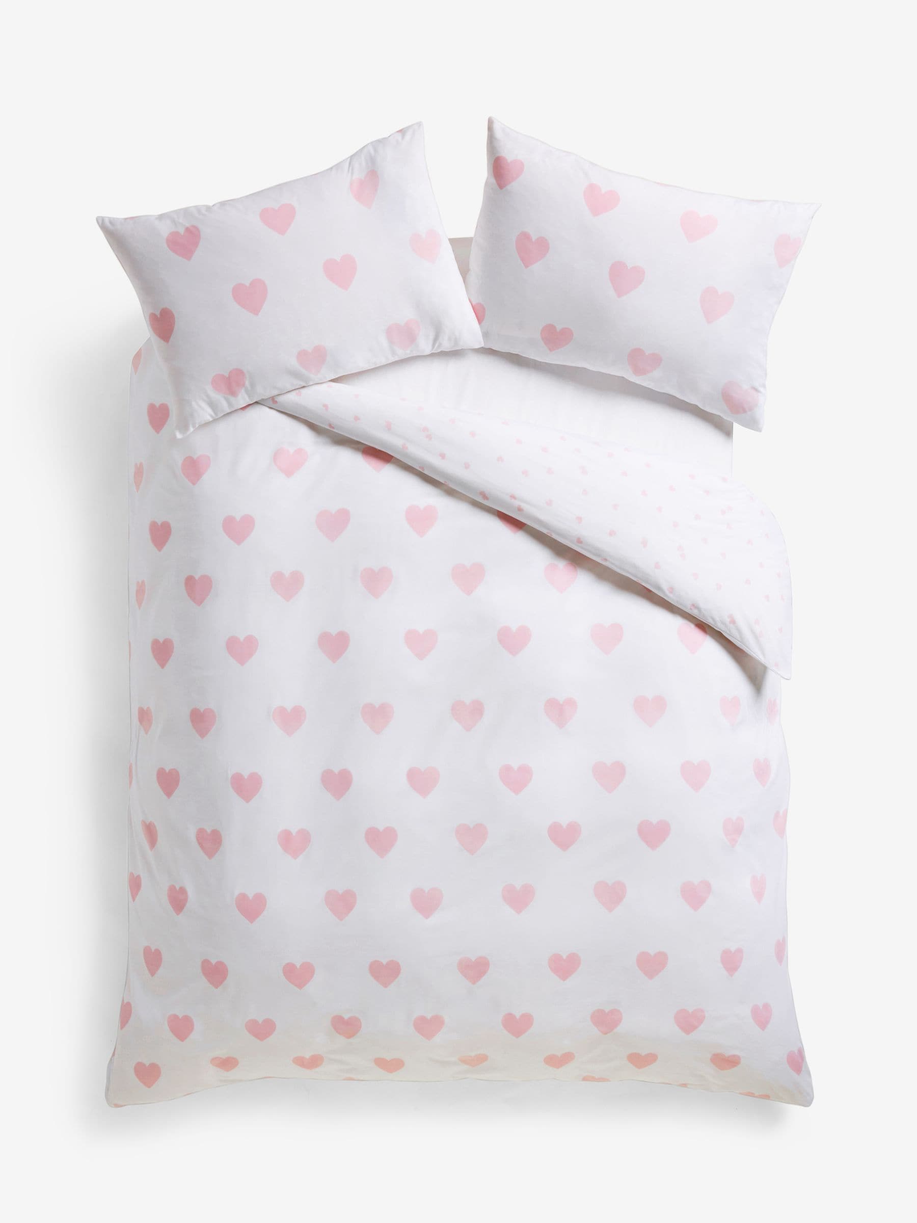 White/Pink Heart Reversible Duvet Cover and Pillowcase Set