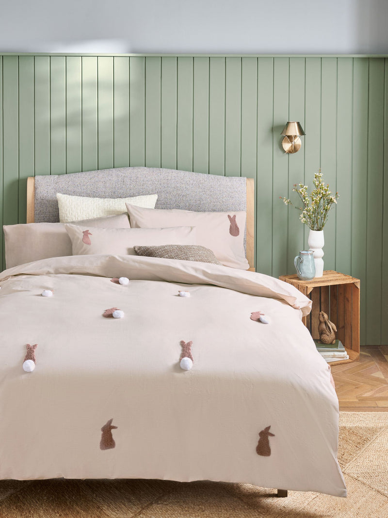 Natural Bunny tufted pom duvet cover and pillowcase set, imported from the UK