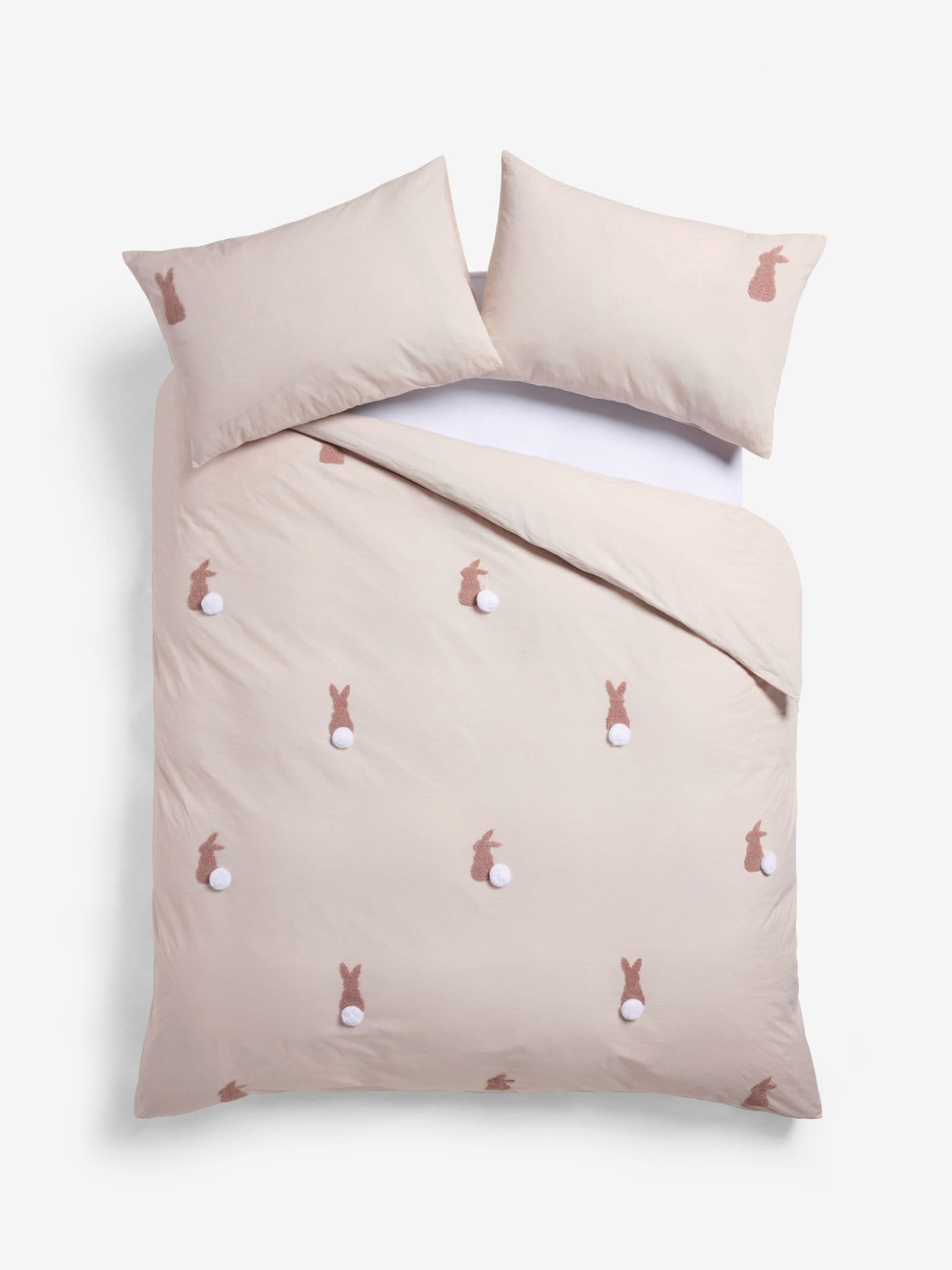 Natural Bunny tufted pom duvet cover and pillowcase set, imported from the UK