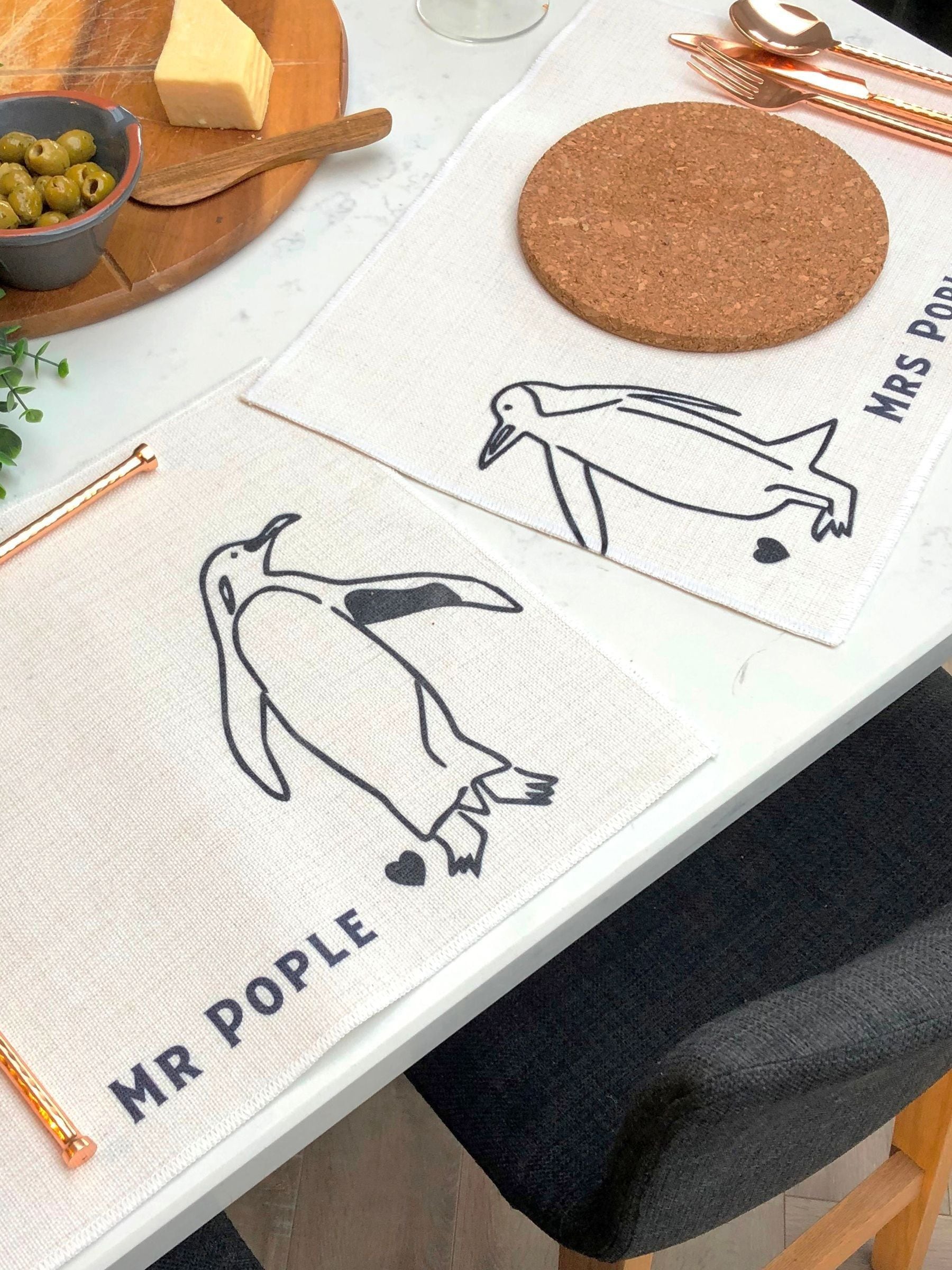 Solesmith personalised place mats with penguins in love design, set of 2, imported from the UK