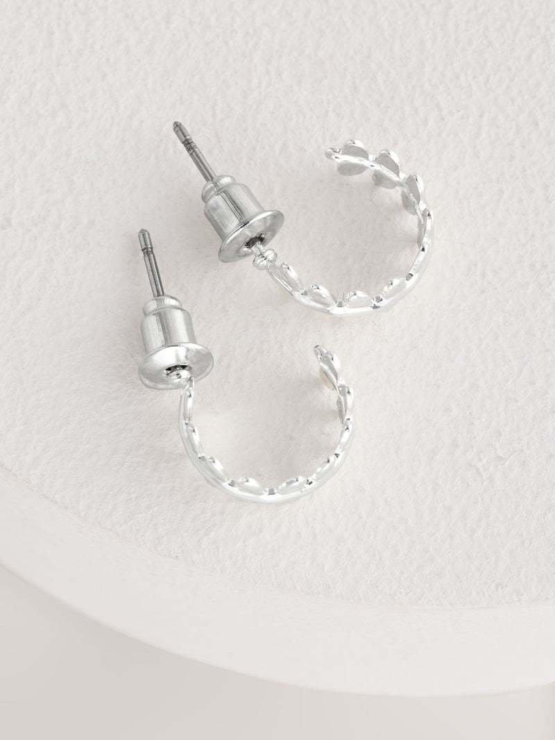 Silver tone mini leaf hoop earrings (British brand)