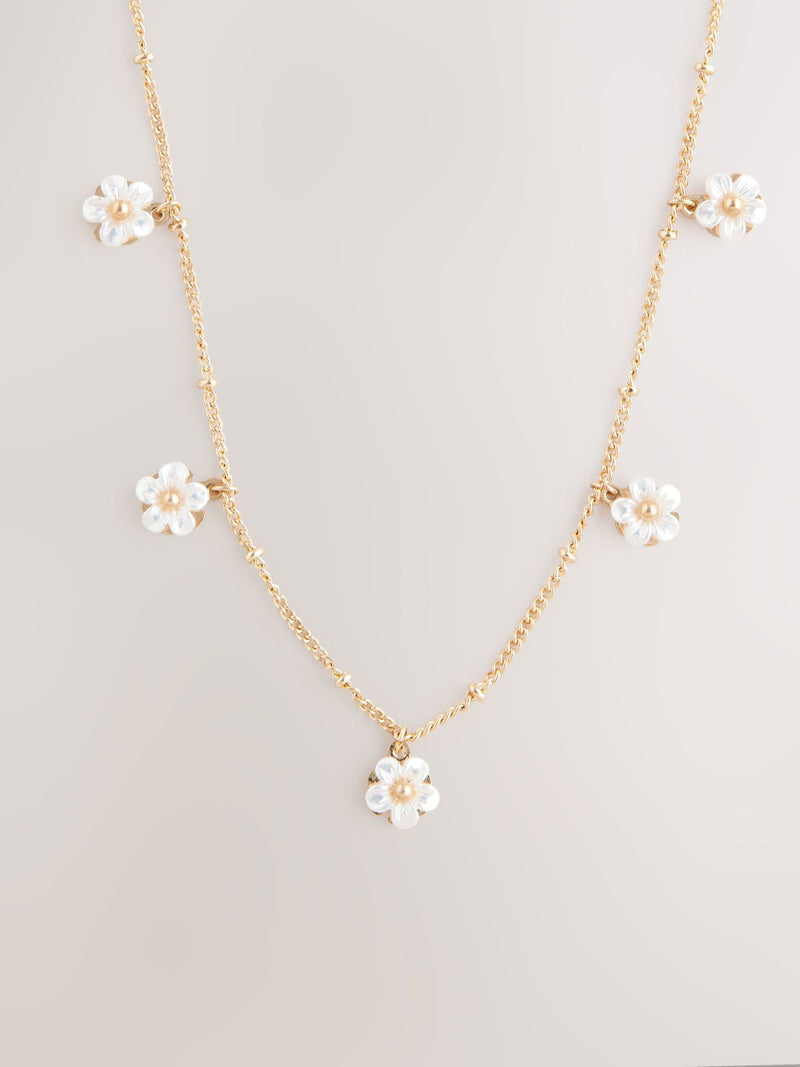 Gold Tone Flower Drop Necklace, UK version pendant accessory
