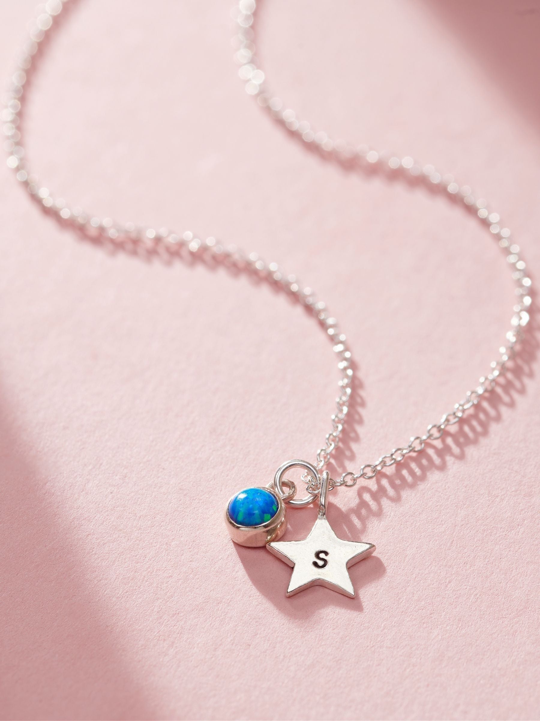 Posh Totty Designs Silver Tone Birthstone & Initial Star Charm Necklace