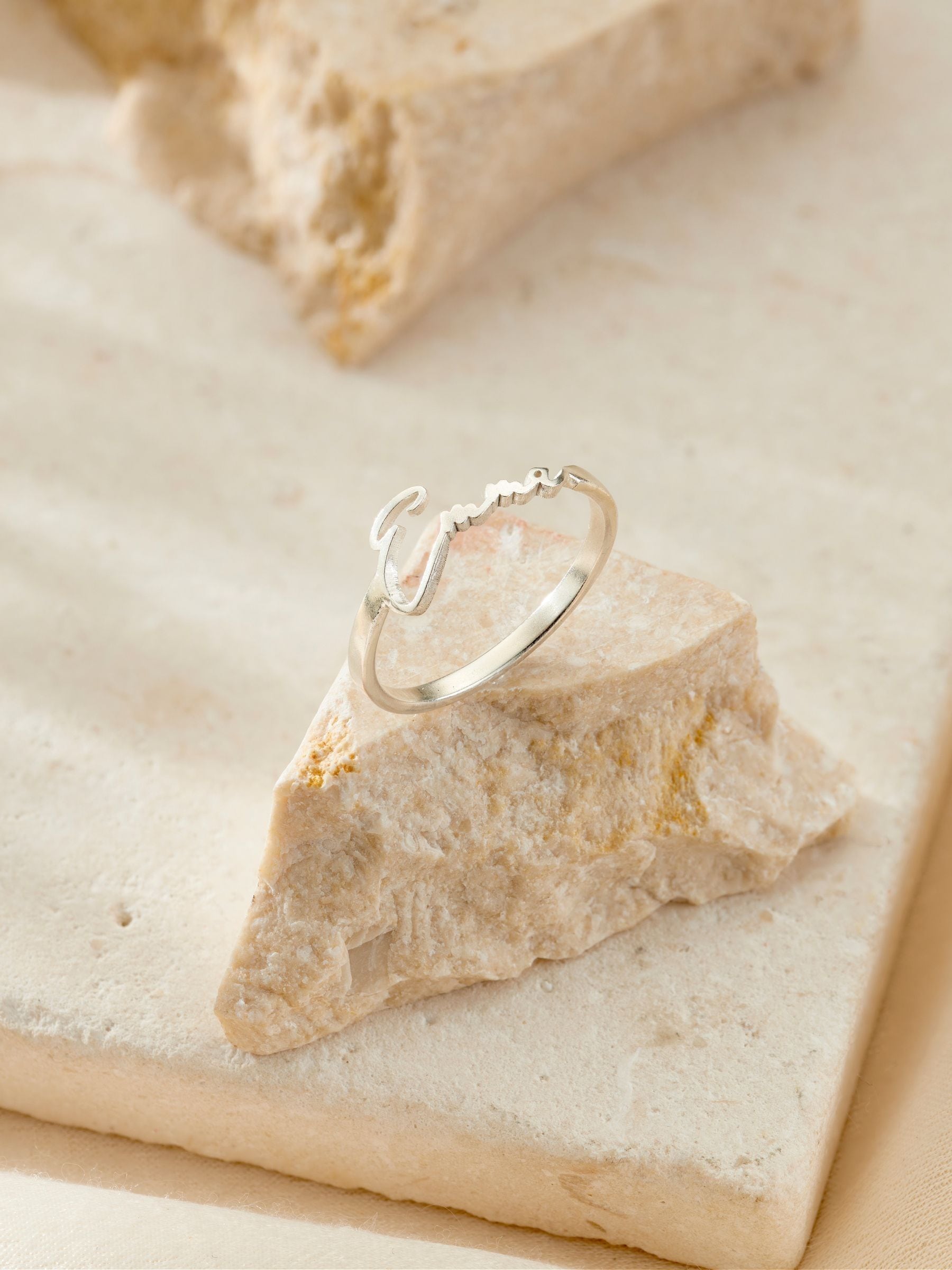 Posh Totty Designs sterling silver script name ring, imported from the UK