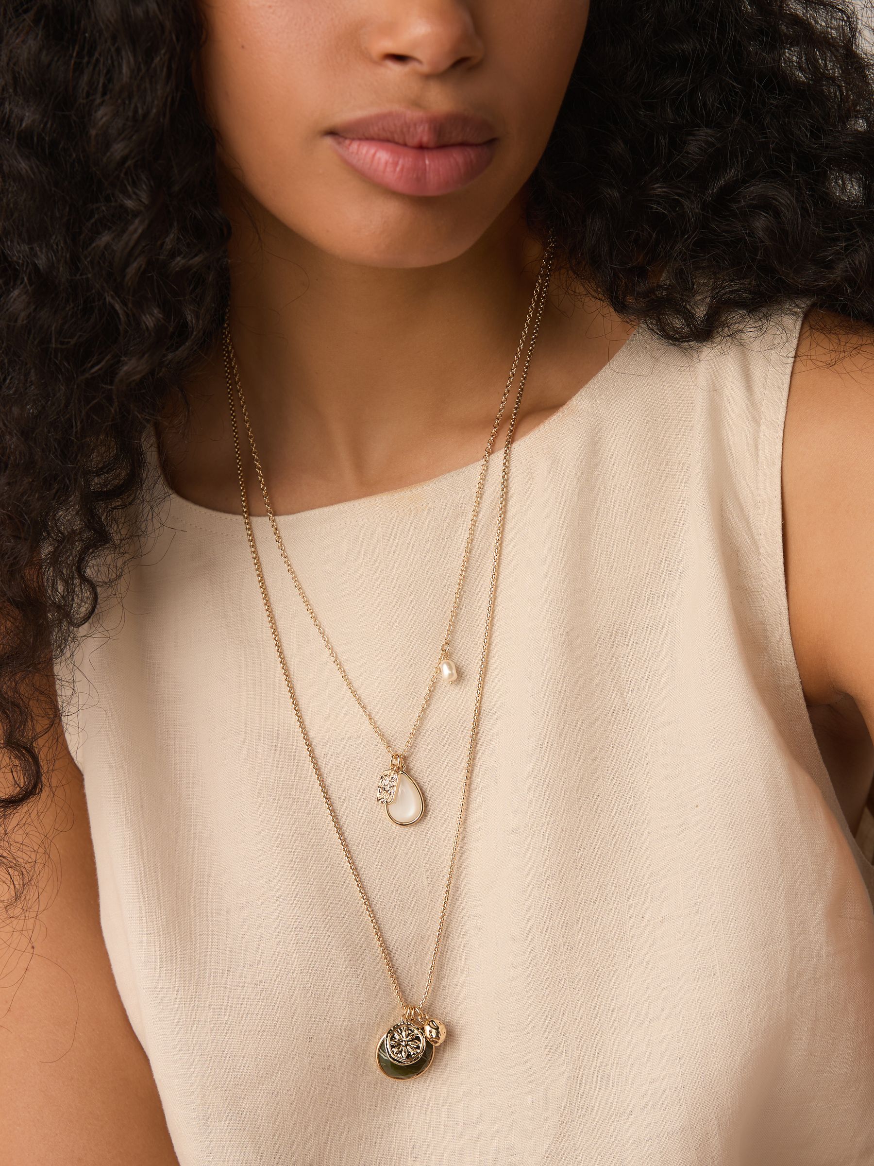 Gold Tone Two Layer Pearl Effect Pendant Necklace, UK version