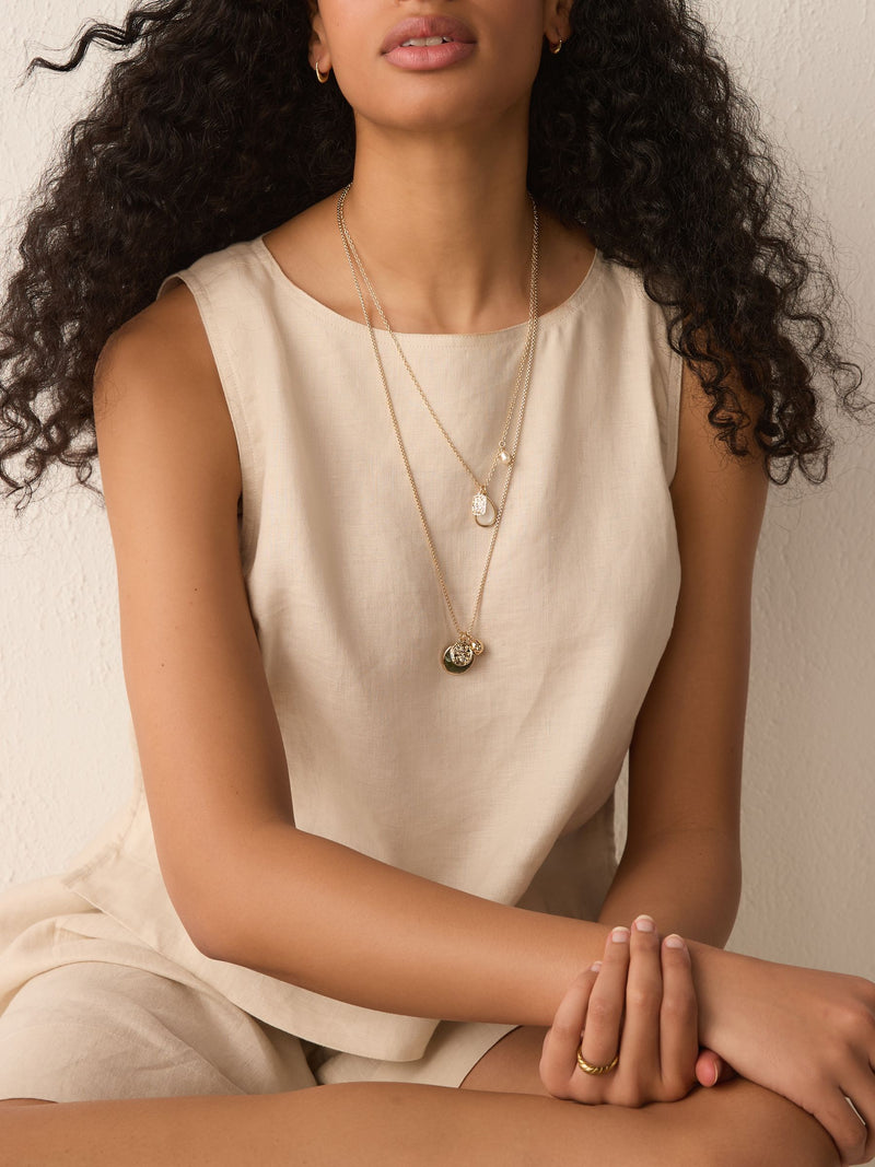 Gold Tone Two Layer Pearl Effect Pendant Necklace, UK version
