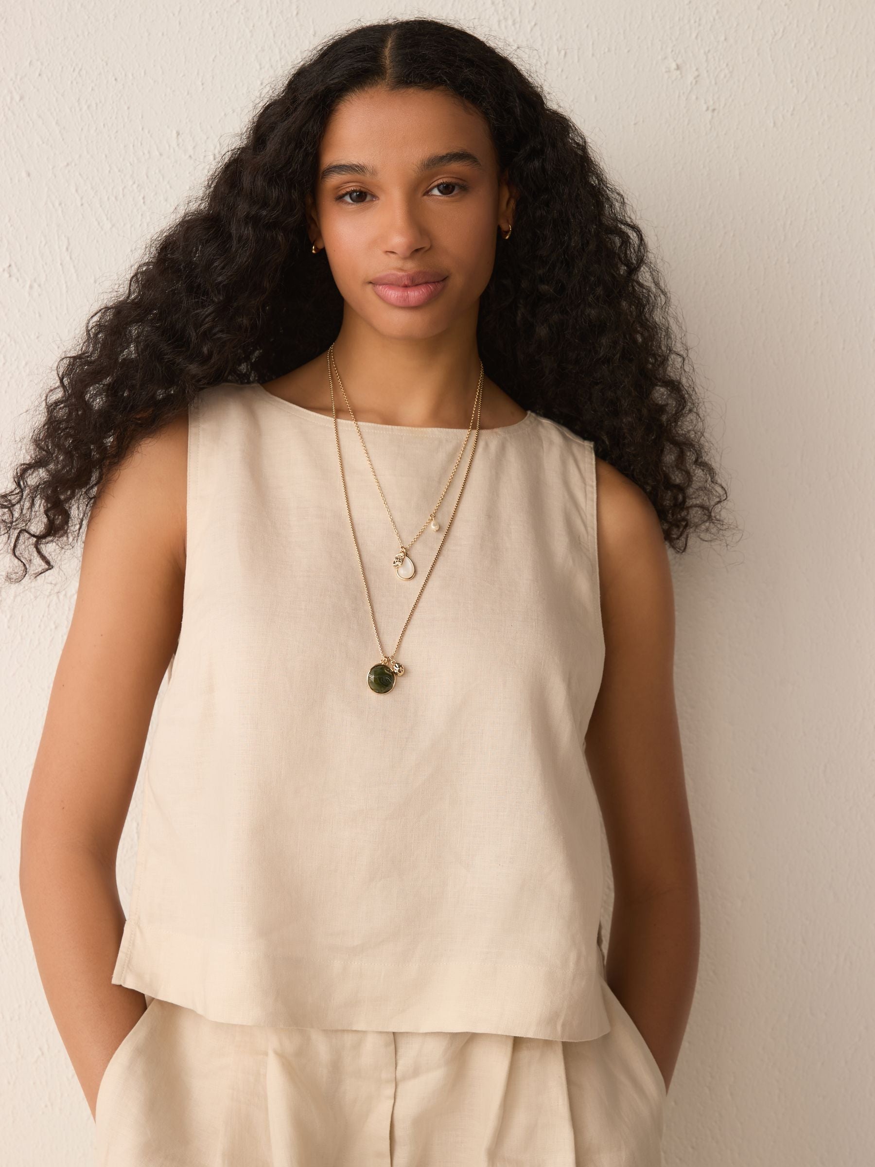Gold Tone Two Layer Pearl Effect Pendant Necklace, UK version