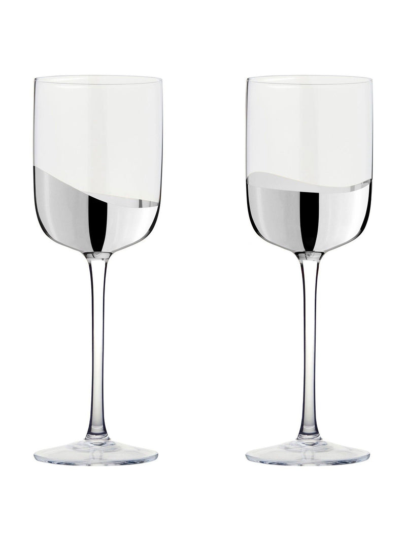Anton Studio Designs Set of 2 Silver Wave Wine Glasses
