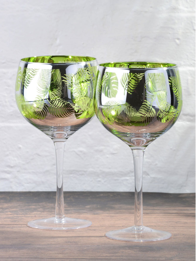 Artland green tropical leaves gin glasses set of 2 - British product