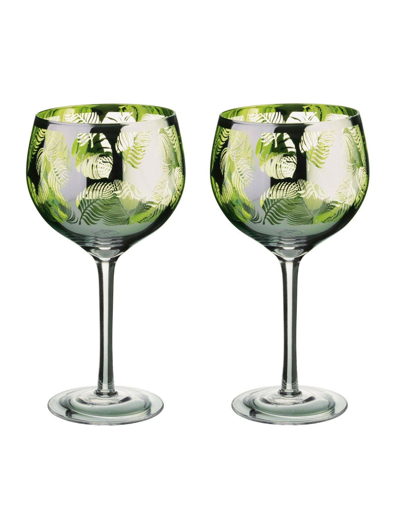 Artland green tropical leaves gin glasses set of 2 - British product