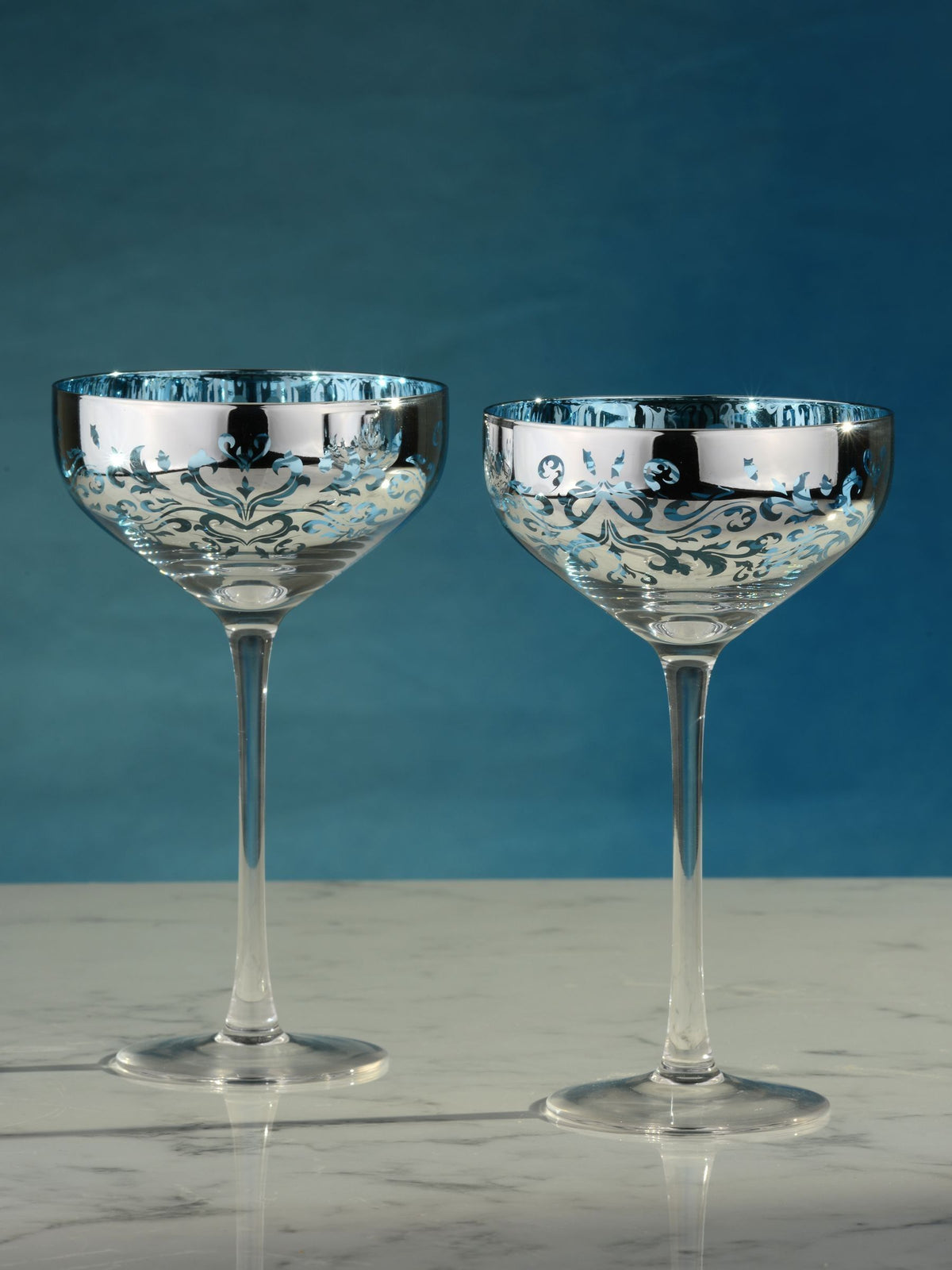 Artland blue filigree champagne saucers set of 2 - British product