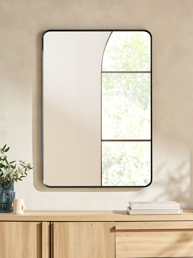 Black metal frame rectangular wall mirror 100cm x 70cm - British product