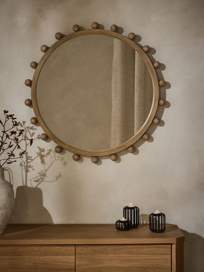 Wood Bobbin Round Wall Mirror 75cm x 75cm