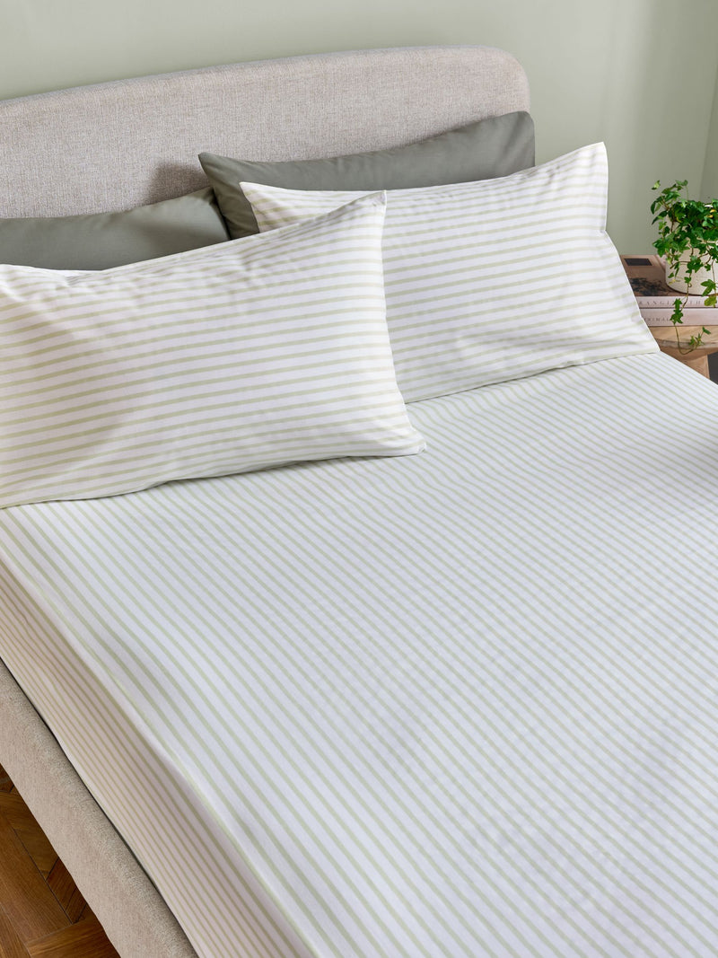 Green/White Slim Stripe Fitted Sheet and Pillowcase Set