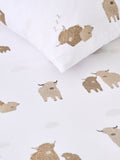 White Hamish the Highland cow fitted sheet and pillowcase set for single beds (British brand)