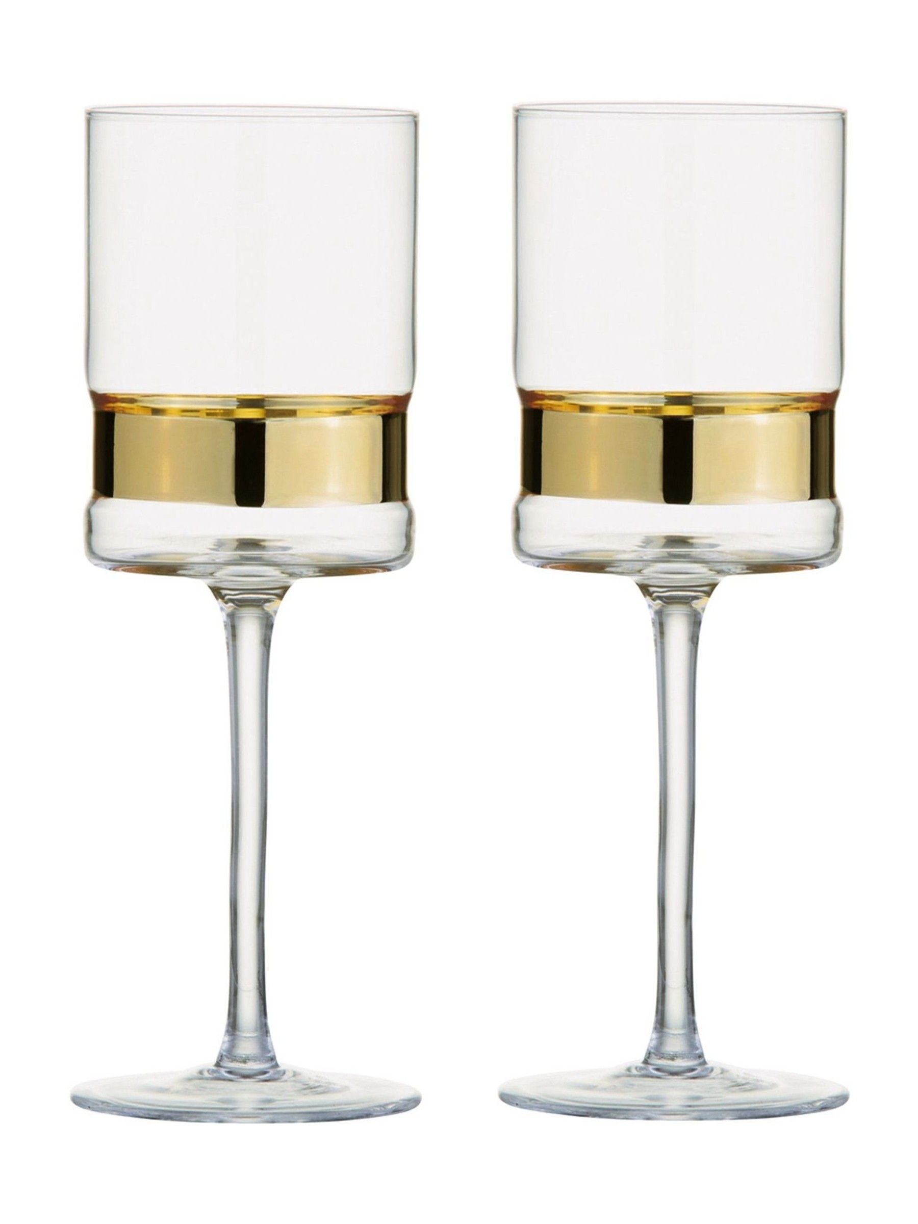 Set of 2 Gold-Accented Wine Glasses with Straight Lines