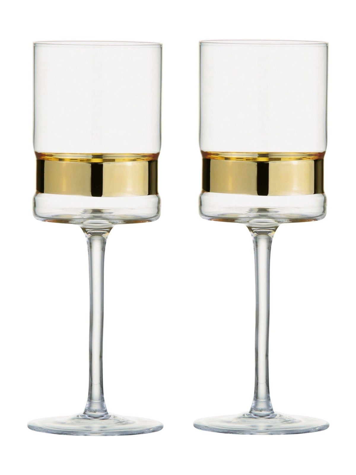 Set of 2 Gold-Accented Wine Glasses with Straight Lines