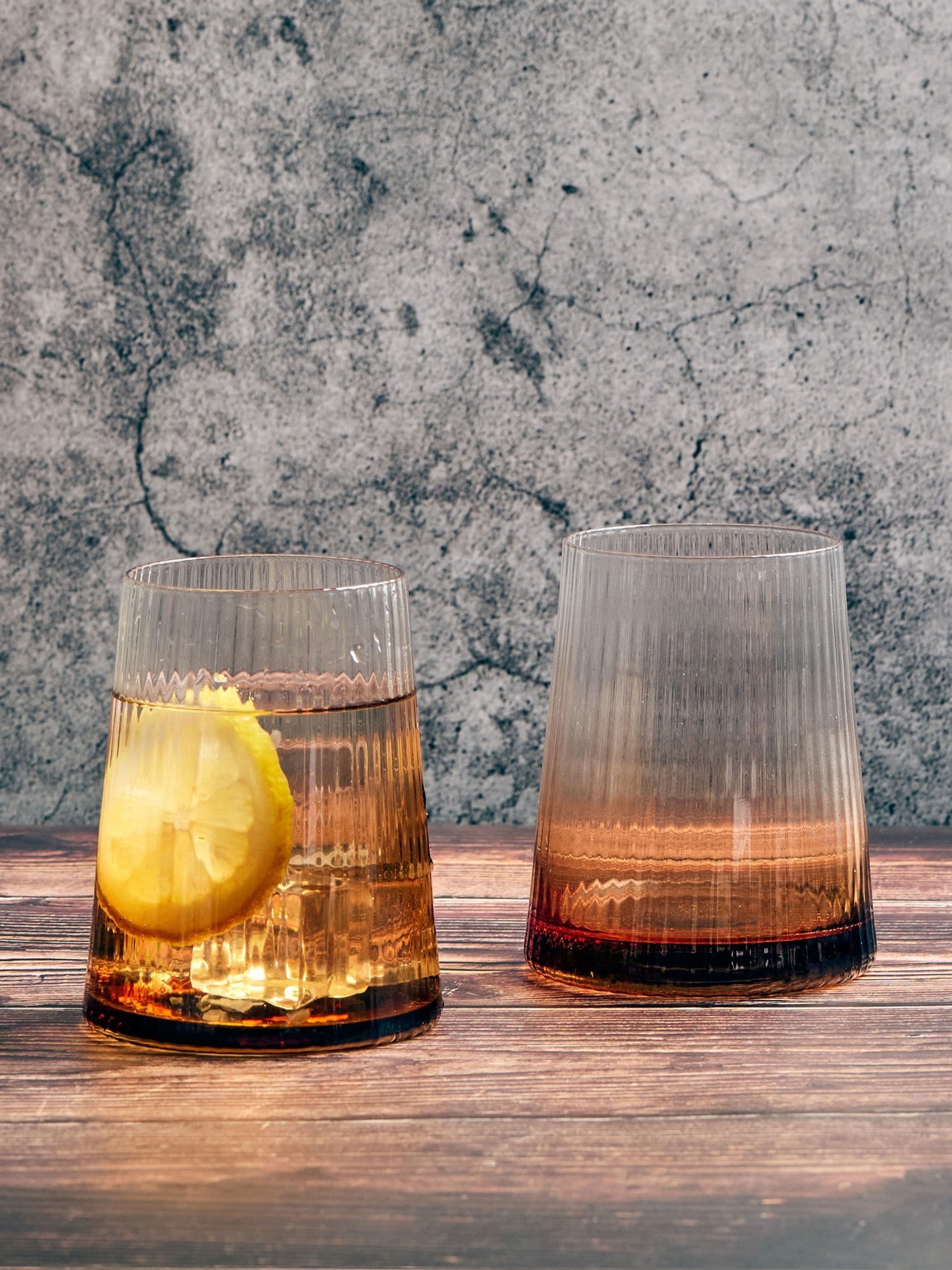 Anton Studio Designs Set of 2 Amber Empire DOF Set of 2 Short Tumbler Glasses