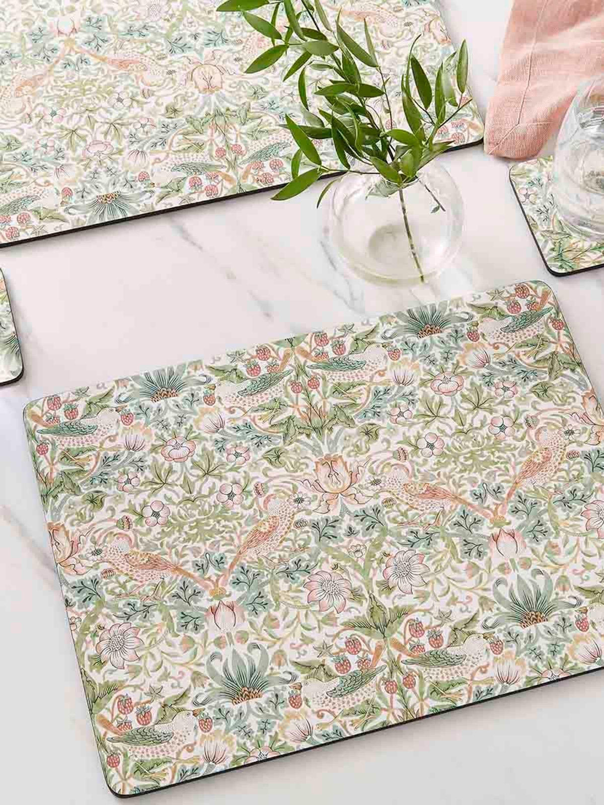 Morris & Co. Green Strawberry Thief placemats set of 4, imported from the UK