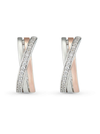 Silver and Rose Gold Plated Cubic Zirconia Hoop Earrings 16mm