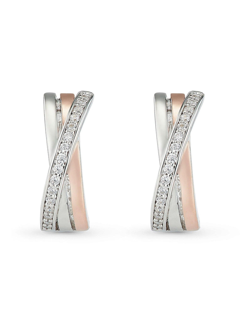 Silver and Rose Gold Plated Cubic Zirconia Hoop Earrings 16mm