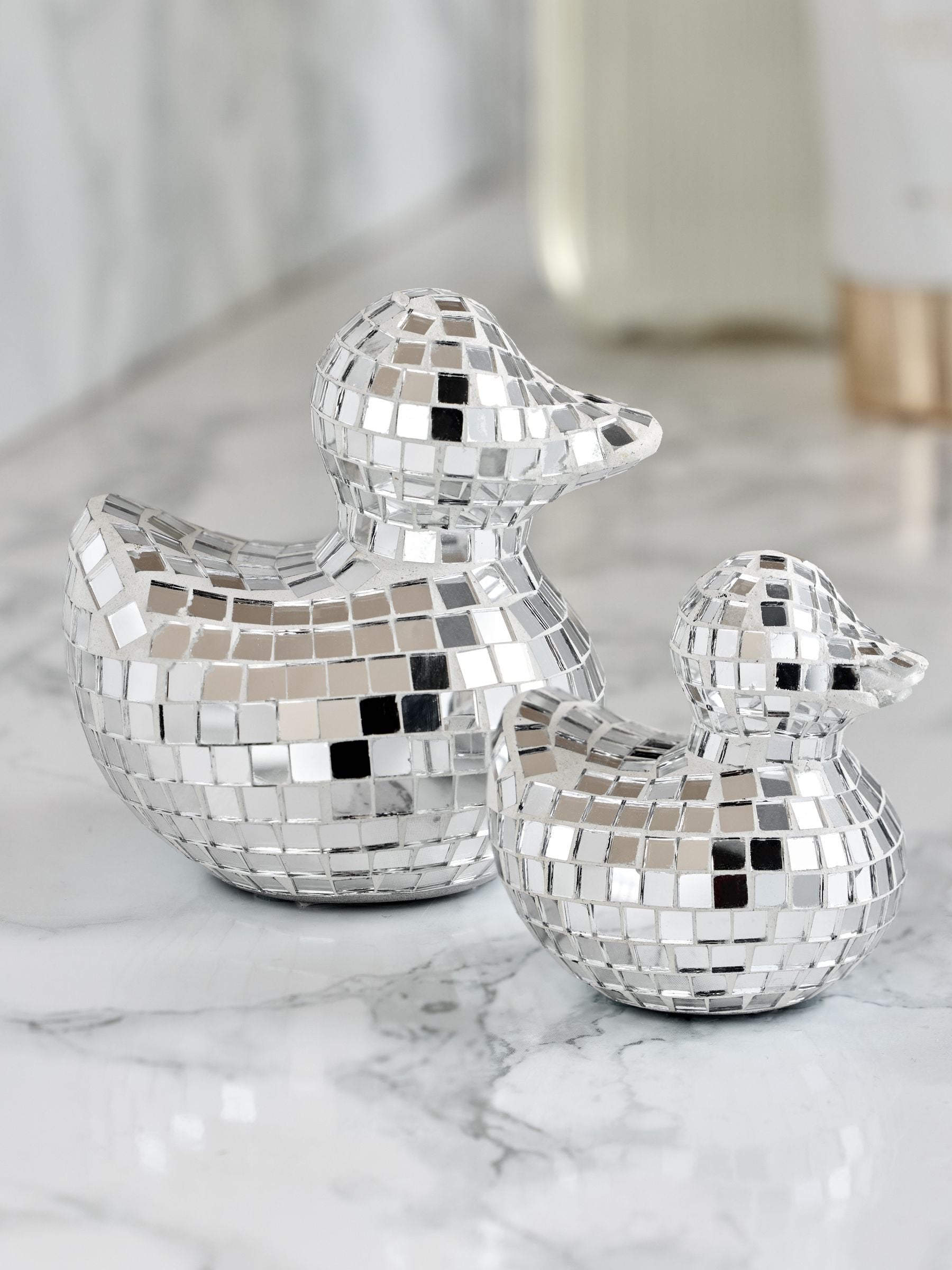 Set of 2 Mirror Ball Disco Duck Ornaments