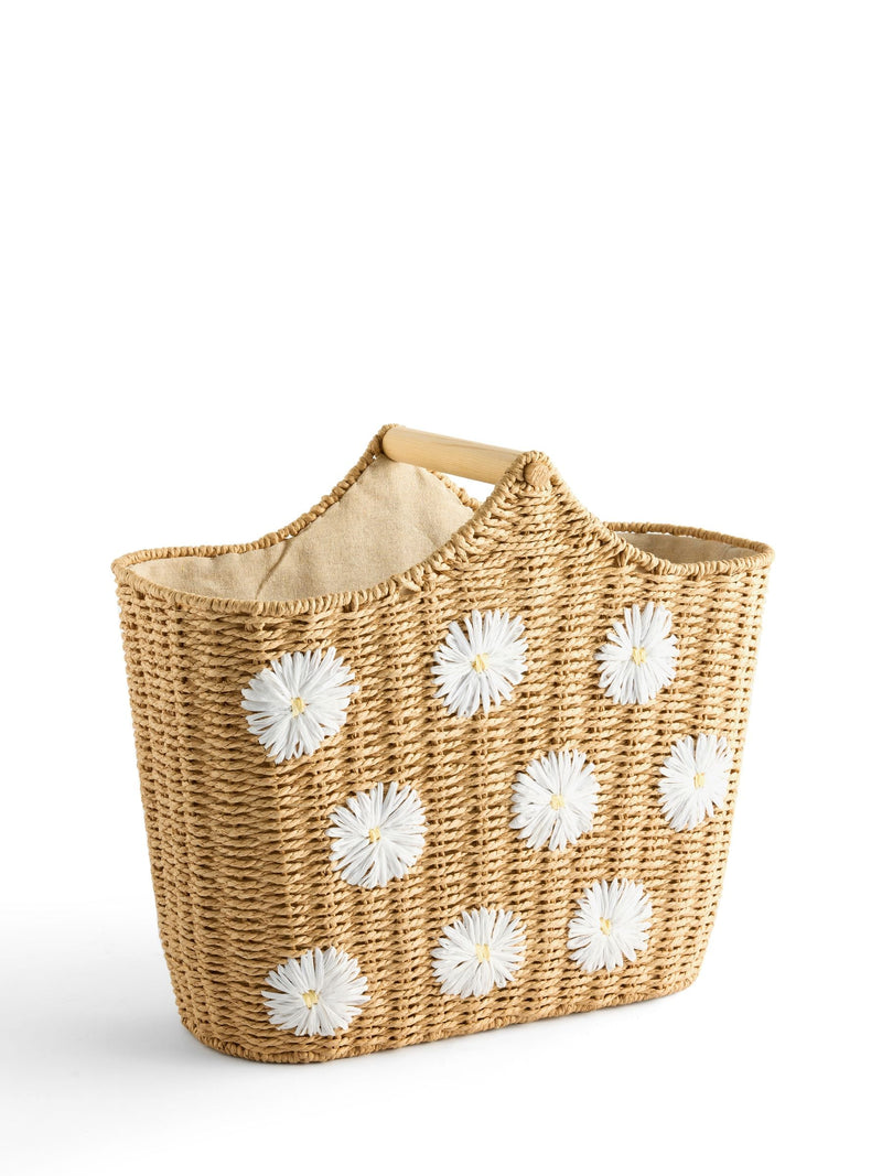 Natural Daisy Woven Toilet Roll Holder and Storage Set