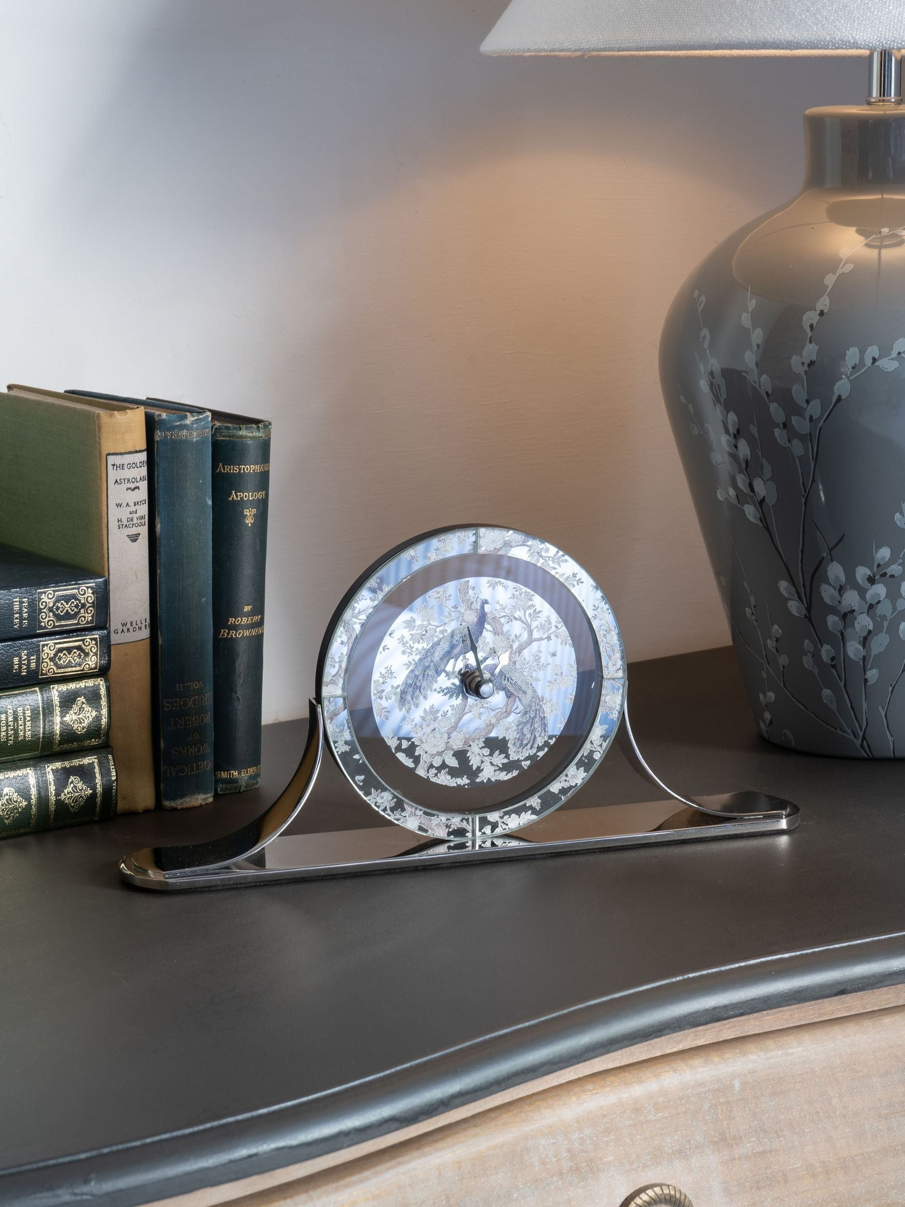 Laura Ashley Grey Belvedere Mantel Clock 15x32x5cm, UK version