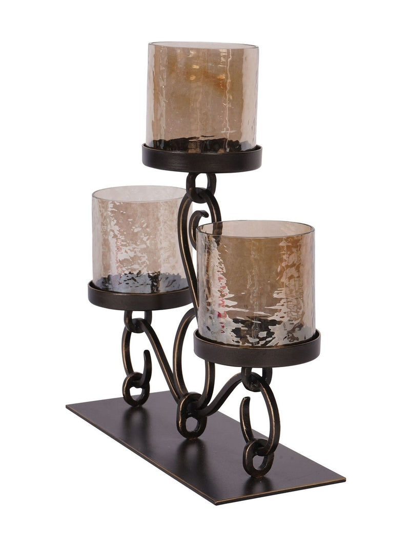 Laura Ashley Esther Antique Gold 3 light hurricane candle holder, UK version