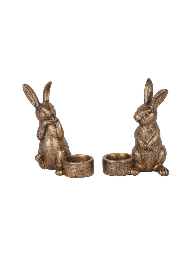 Laura Ashley gold rabbit tea light holders set of 2, UK version