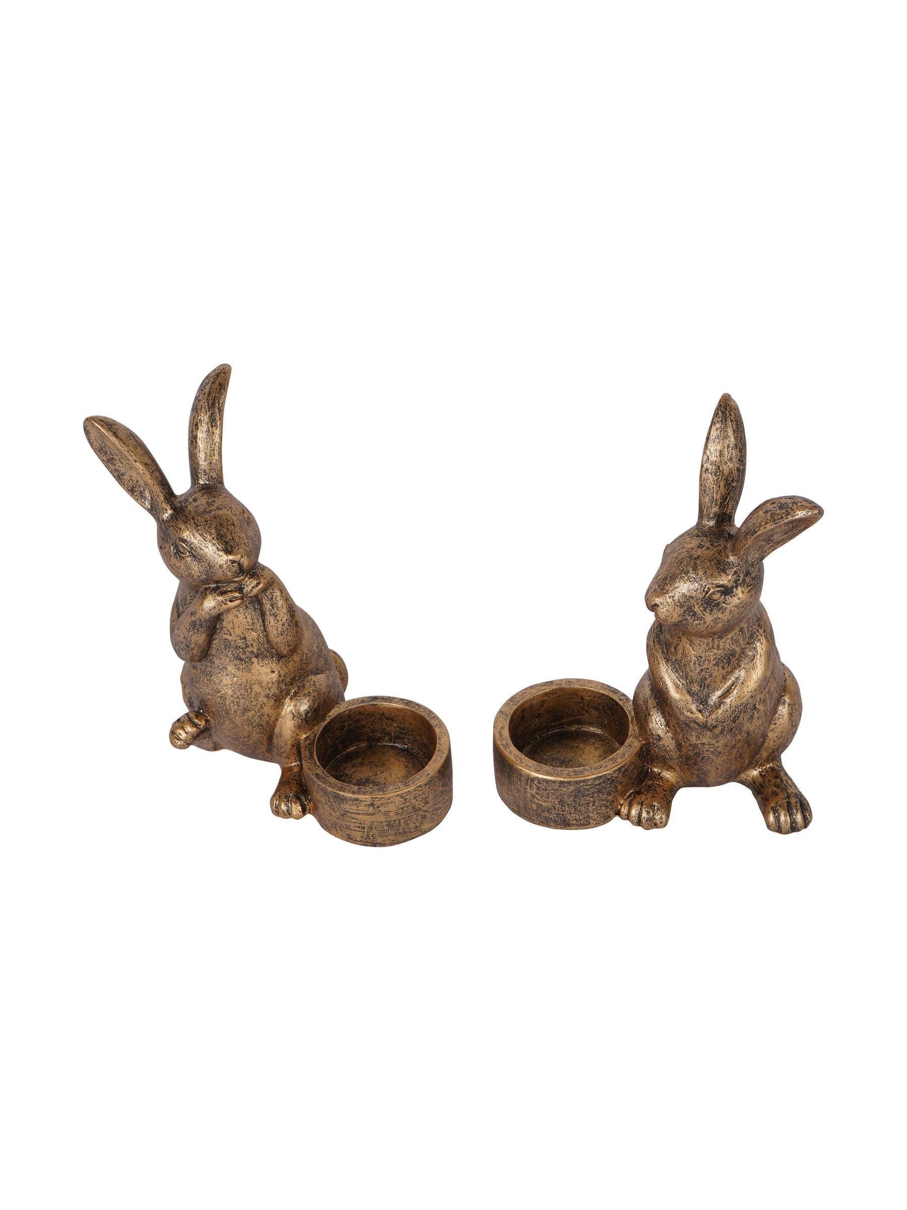 Laura Ashley gold rabbit tea light holders set of 2, UK version