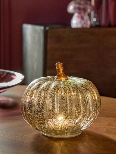 Silver Light Up Glass Autumn Pumpkin Decoration