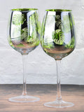 Artland Set of 2 Green Tropical Leaves Wine Glasses