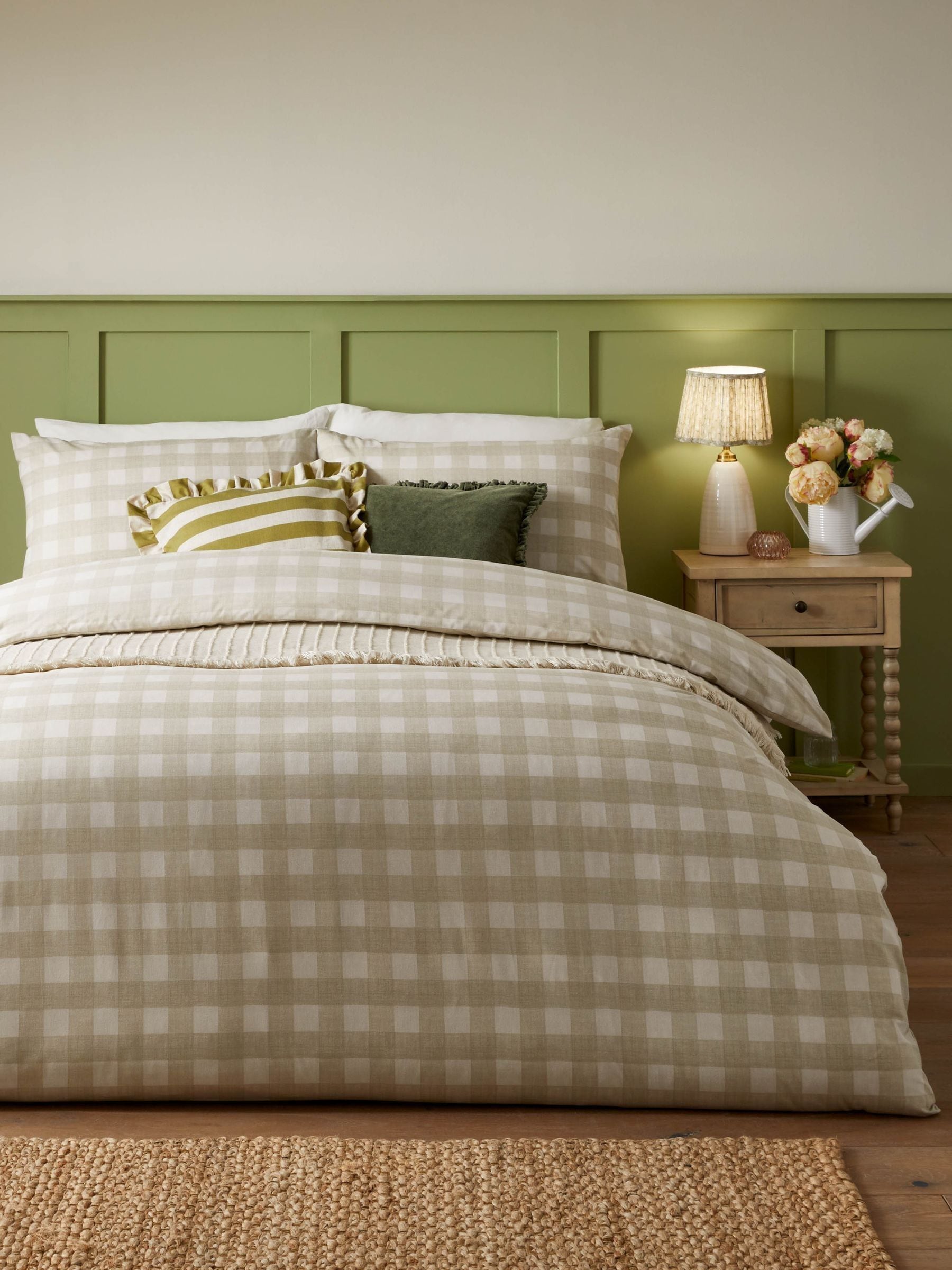 Natural Beige Hartsford Gingham duvet cover and pillowcase set - British product