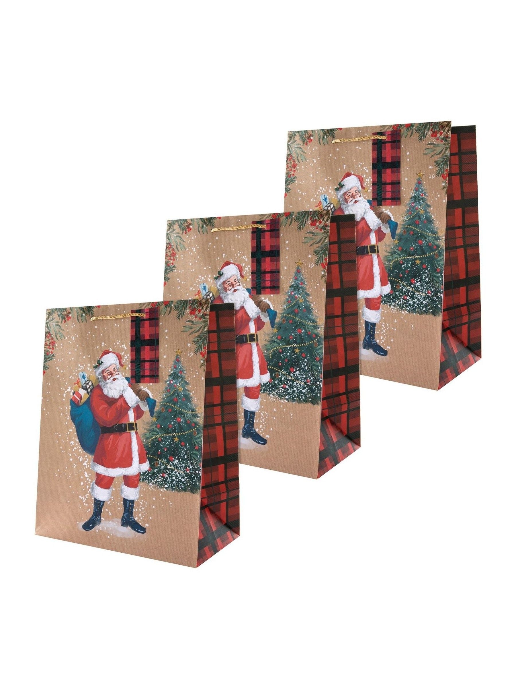 Hallmark 3 Pack Brown Christmas Gift Bags in 1 Santa Design