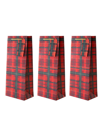 Tartan Design Recyclable Bottle Gift Bags with Gift Tags, 3-Pack