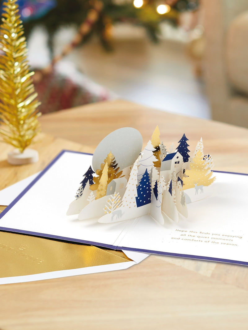 3D Pop-Up Christmas Card with Winter Wonderland Design and Gold-Foil Details