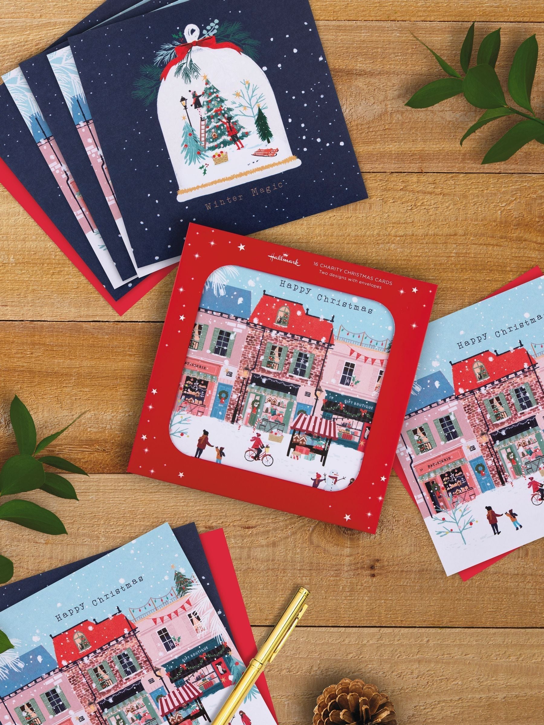 Hallmark 16 Piece White Christmas Cards in 2 Snowy Scene Designs