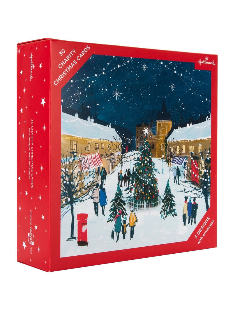 30-Pack Illustrated Christmas Cards, 5 Designs, 16cm Square with Envelopes