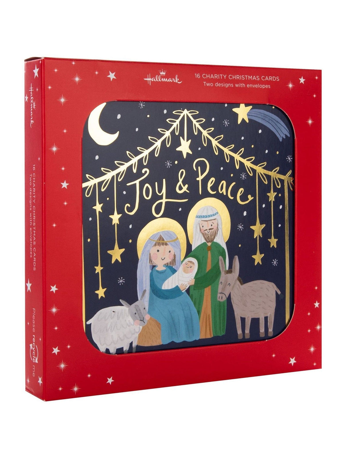 Pack of 16 Christmas Cards with Metallic Gold-Foil Details in 2 Festive Designs