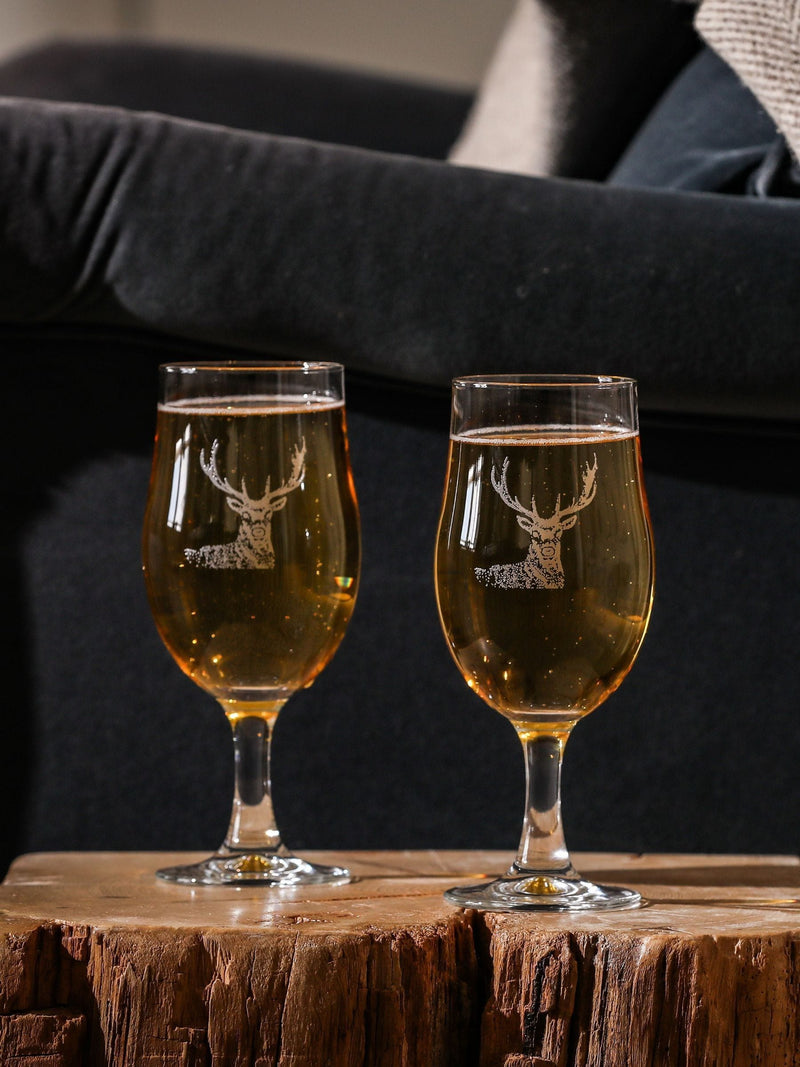 Selbrae House clear stag craft beer glasses set of 2 (British brand)
