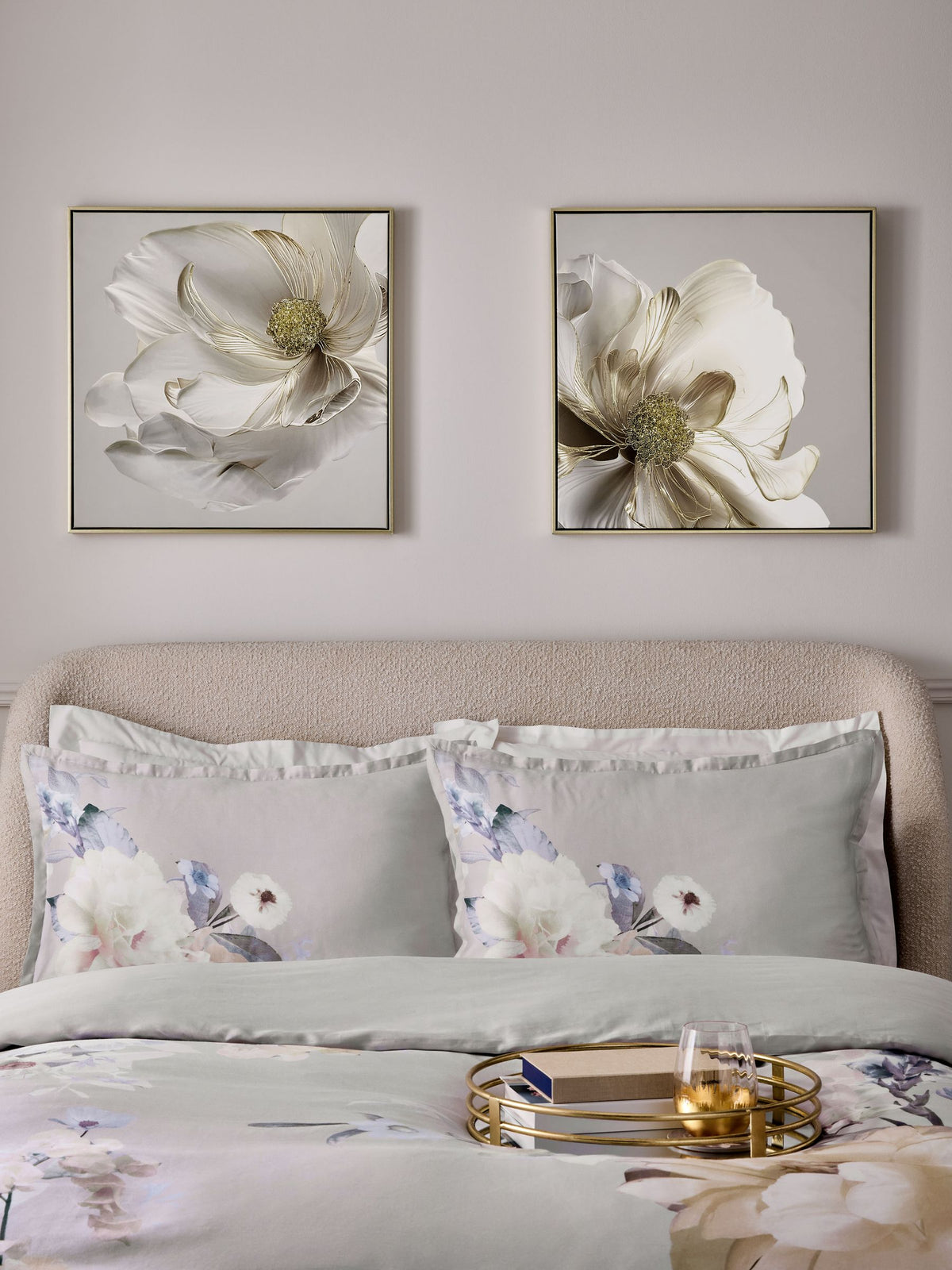 Lipsy cream flower wall art set of two 60cm x 60cm, UK version