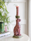 Rockett St George pink/black leopard print taper candle holder 17cm height, imported from the UK